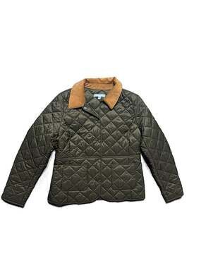 Antonio Melani Olive Green Quilted Barn Jacket with Corduroy Collar Size 10